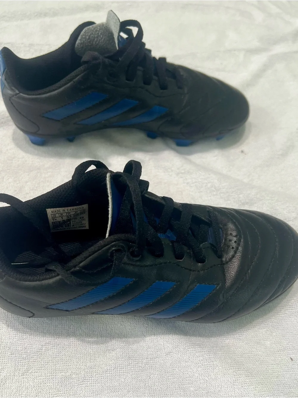 adidas Kids Black and Blue Soccer Cleats